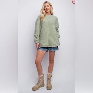 Easel Sage Green Oversized Sherpa Sweater New